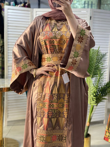 Royal Light Brown Embroidered Dress and Abaya Set