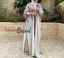 White & Red Embroidered Open Abaya/Bisht