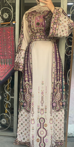 Royal Beige Malak Thob with Purple and Green Details