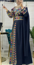 Elegant Navy Shoulder Details Embroidered Dress