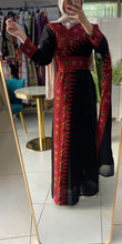 Elegant Black and Red Shoulder Details Embroidered Dress with colorful flowers