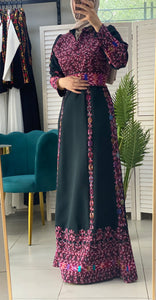Unique Dark Green Palestinian Embroidered Thob Dress with Perry Embroidery