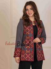 Palestinian Grey and Burgundy Diamond Embroidered Jacke