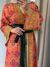 NAQSH Qasab Luxurious Orange Diamond Embroidered Abaya with Golden Thread Details