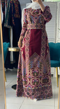 Full of Details Palestinian Embroidered Burgundy Thobe Dress Palestinian Embroidery with Rhinestones