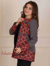 Palestinian Grey and Burgundy Diamond Embroidered Jacke