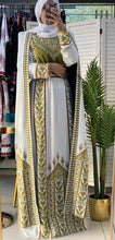 Stunning White And Light Green Royal Sleeve Palestinian Embroidered Dress