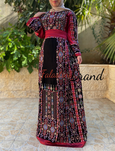 Full of Details Palestinian Embroidered Black And Red Thobe Dress Palestinian Embroidery