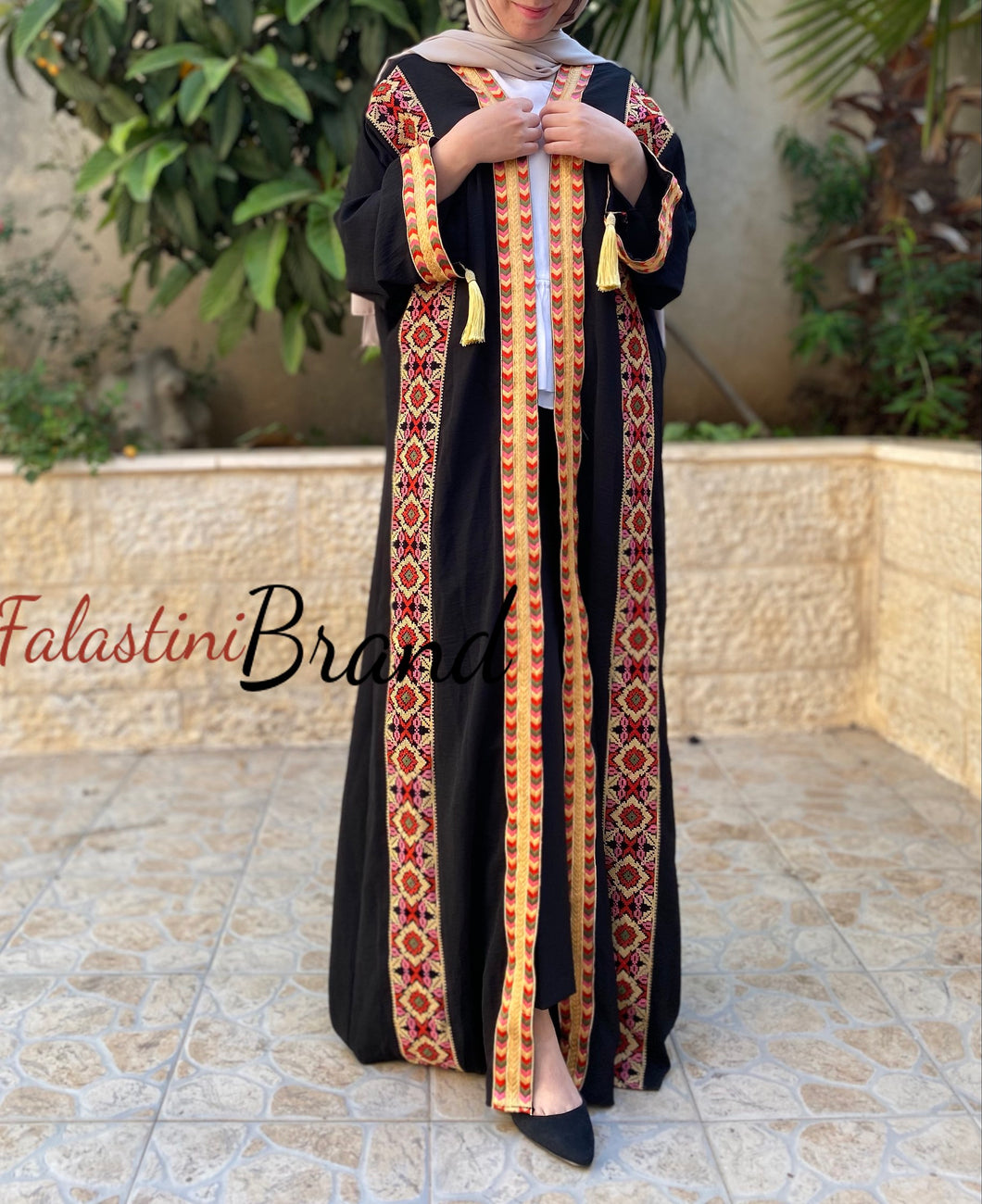 Amazing Black Embroidered Open Abaya