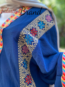 Amazing Navy Blue Embroidered Open Abaya
