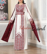 Stunning White And Red Royal Sleeve Palestinian Embroidered Dress