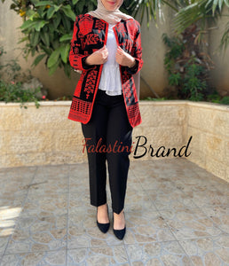 Elegant Palestinian Black And Red Embroidered Jacket