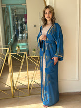 Elegant Teal Blue Handmade Moroccan Open-Front Djellaba with Belt