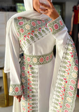 Elegant White And Dark Green With Shoulder Details Embroidered Dress