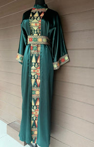 Royal Green Embroidered Dress and Abaya Set