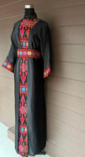 Royal Black Embroidered Dress and Abaya Set with Red Blue and Colored Embroidery