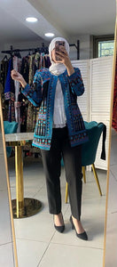 Elegant Palestinian Black And Blue Embroidered Jacket
