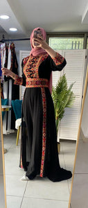 Stylish Black And Beige Embroidered Jumpsuit Dress with Palestinian Embroidery
