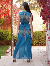 Turquoise Palestinian Lite Georgette Embroidered Long Vest Abaya