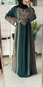 Dark Green Star Thob with Unique Colors Embroidery and Manajil