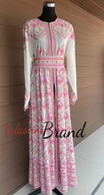 White And Pink Palestinian Embroidered Kaftan Dress