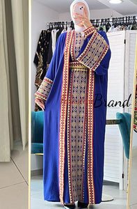 Royal Blue and Golden Embroidered Dress and Abaya Set