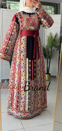 Very Luxurious Black and Red Malak Like Thob with Qasab Thread and Satin Details