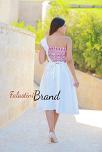 Elegant White and Red Short Dress with Shoulder Details