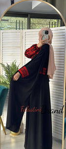 Elegant Black and Red Shoulder Details Embroidered Dress