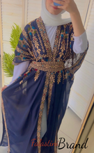 Navy Embroidered Open Abaya/Bisht