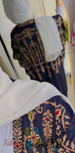 Navy Embroidered Open Abaya/Bisht