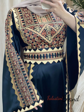 Elegant Wide Sleeves Black and Gold Embroidered Thob Dress