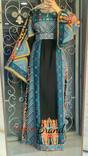 Very Elegant Wide Sleeves Black and Blue Embroidered Thob with Malak and Golden Details and Head Scarf