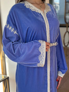 Blue Velvet Caftan Handcrafted with Al-Muallem Embroidery