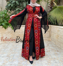 Black and Red Georgette Embroidered Open Abaya Kaftan Maxi Dress Long Split Sleeve