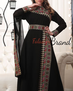 Elegant Black and Golden Shoulder Details Embroidered Dress