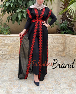 Lite Black Georgette Embroidered Long Vest Abaya