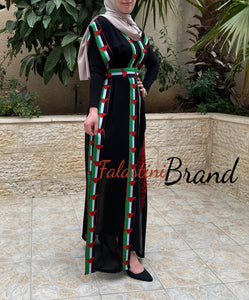 Palestinian Flag Lite Georgette Embroidered Long Vest Abaya