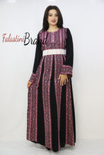 Black And Pink Lines Palestinian Embroidered Thobe