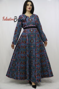 Blue Full Embroidered Palestinian Bridal Henna Thobe Dress