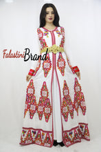 2 Pieces White Kaftan Dress with Red Embroidery