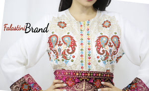Beautiful White Embroidered Kaftan with Velvet Details