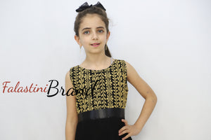 Little Girl Cloche Palestinian Gold Embroidered Black Dress