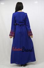 Amazing 2 Pieces Blue and Red Palestinian Embroidered Open Abaya