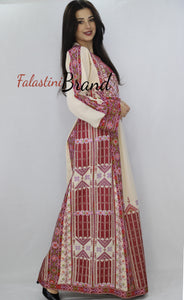 Charming Palestinian Embroidered White And Red Thobe Dress Palestinian Embroidery