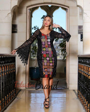 BLack  Dantel Long Sleeve Palestinian Embroidered Short Dress