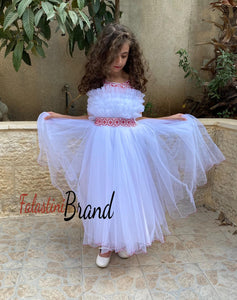 Little Girls White Ruffled Embroidered Princess Dress