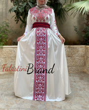 White Satin Flowy Thob Dress With Red Gorgeous Embroidery