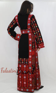 Charming Palestinian Embroidered Black And Red Thobe Dress Palestinian Embroidery