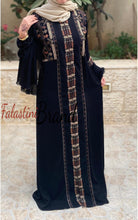 Soft Stunning Palestinian Embroidered Zipper Detail Abaya Orange Embroidery Ruffled Cuffs